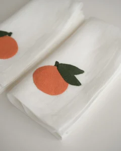 Льняные салфетки с аппликацией «мандарины», 2 шт
