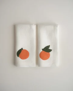 Льняные салфетки с аппликацией «мандарины», 2 шт